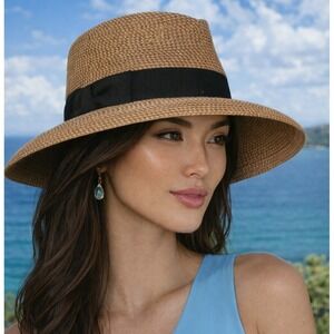 Eric Javits Phoenix Packable Fedora Natural / Black UPF 50+